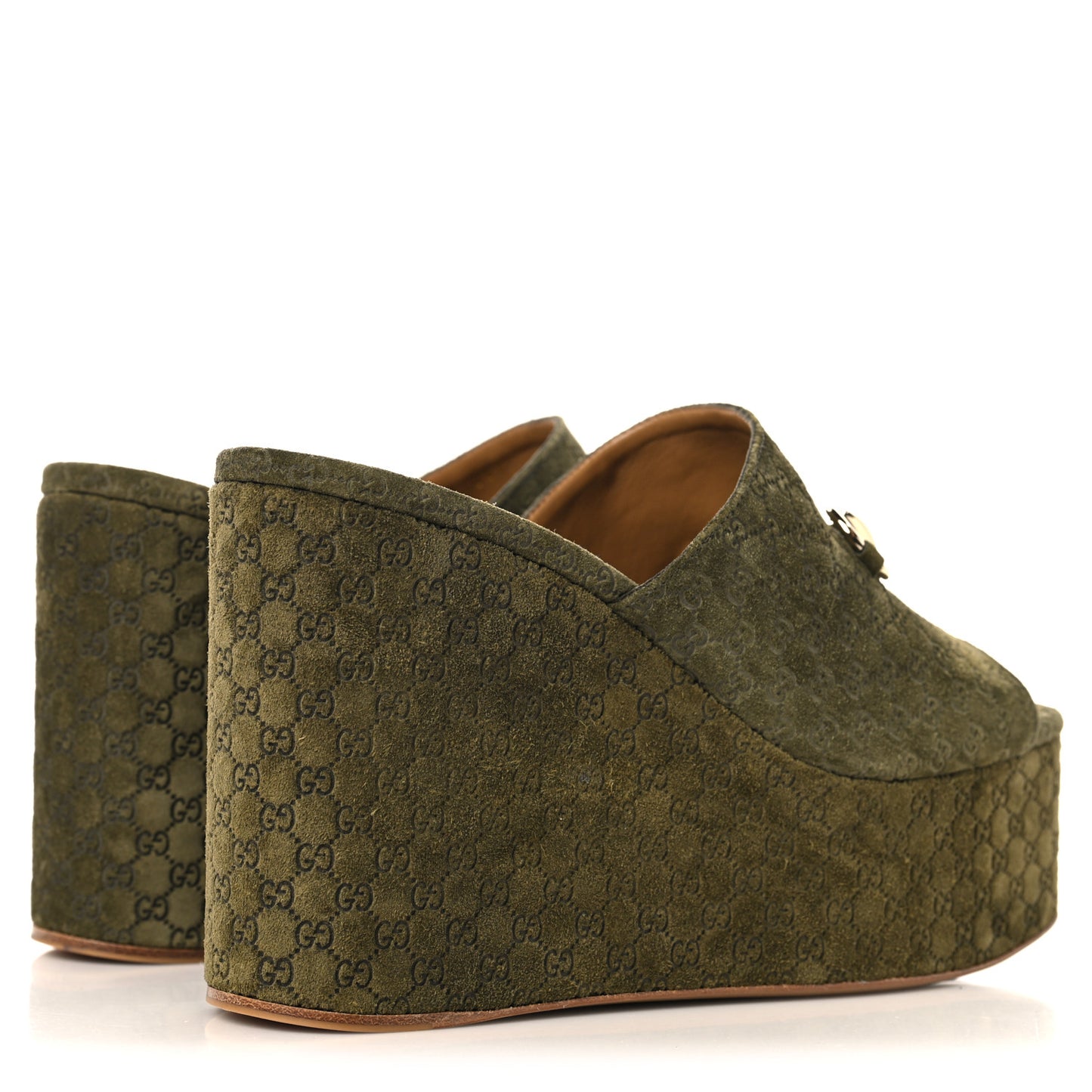 Suede GG Debossed Horsebit Wedge Sandals 39.5 Forest Green