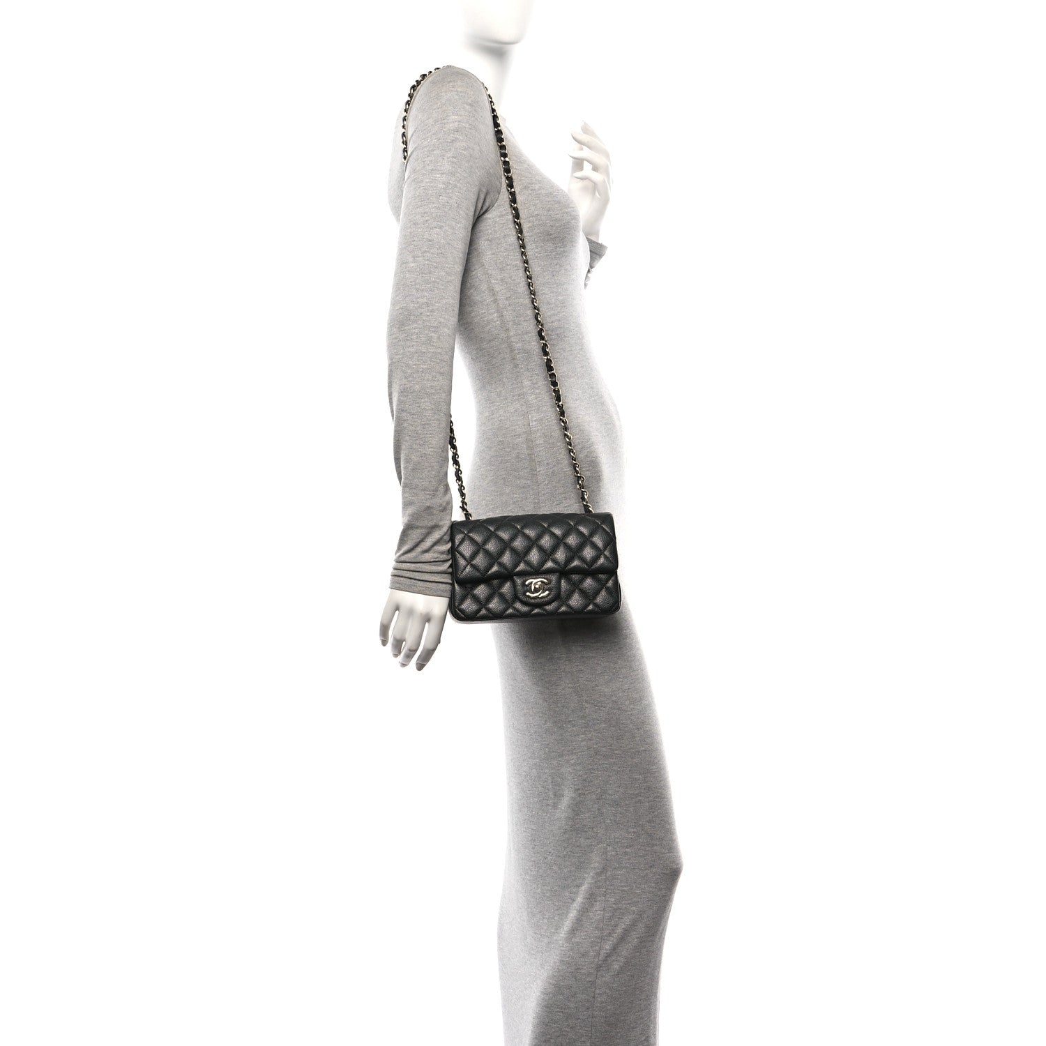 Chanel Metallic Caviar Quilted Mini Rectangular Flap Dark Grey 2 of 11