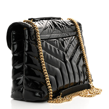 Saint Laurent Patent Y Quilted Monogram Small Loulou Chain Satchel Black 3 of 19