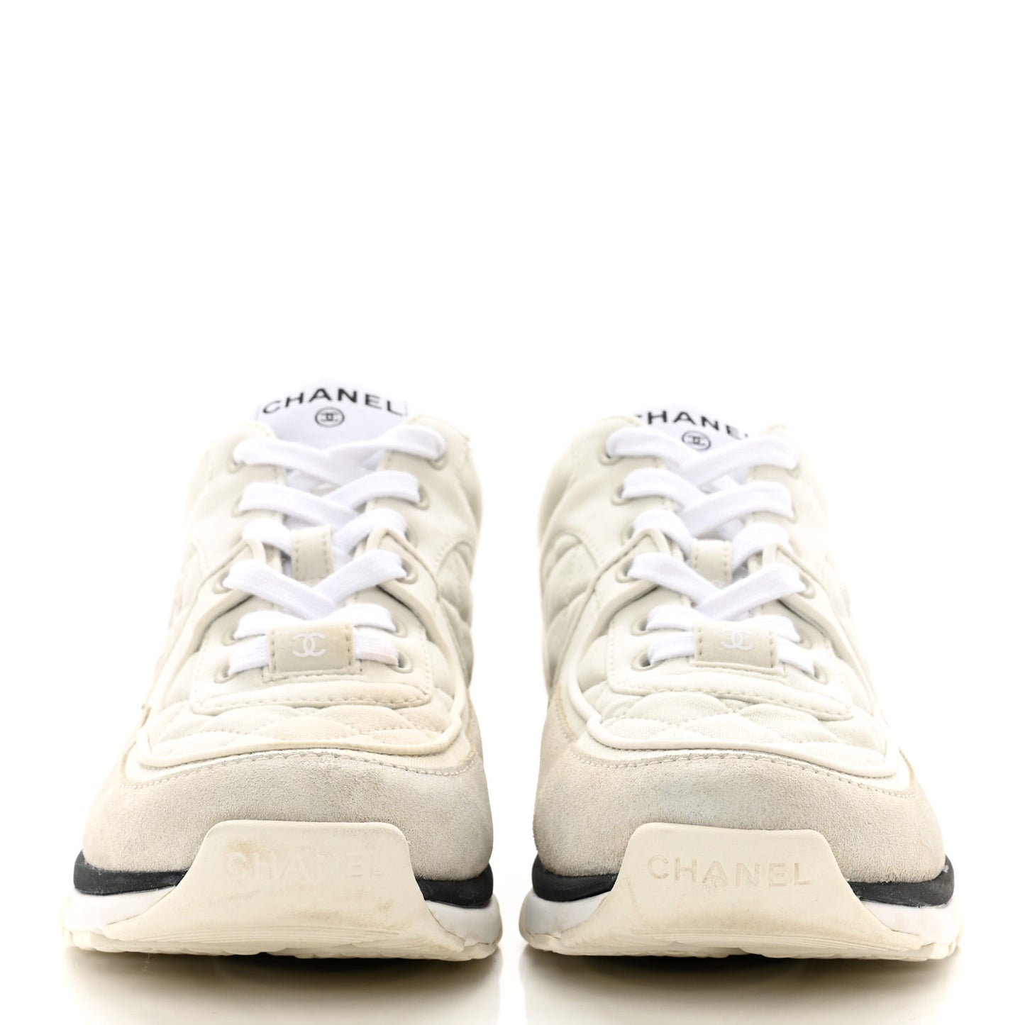 Fabric Suede Calfskin Quilted CC Sneakers 37 White