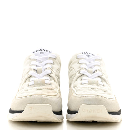 Chanel Fabric Suede Calfskin Quilted CC Sneakers 37 White 2 of 8