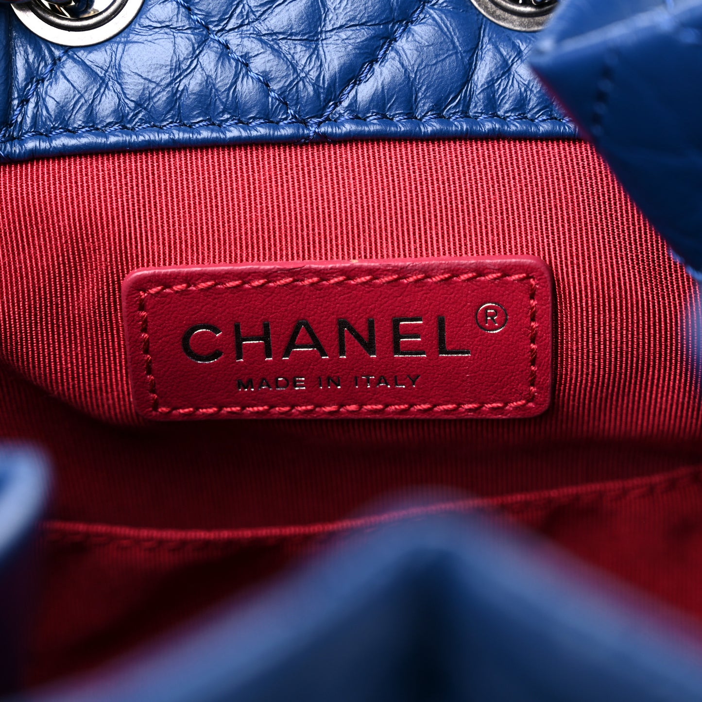 Aged Calfskin Quilted Gabrielle Backpack Blue