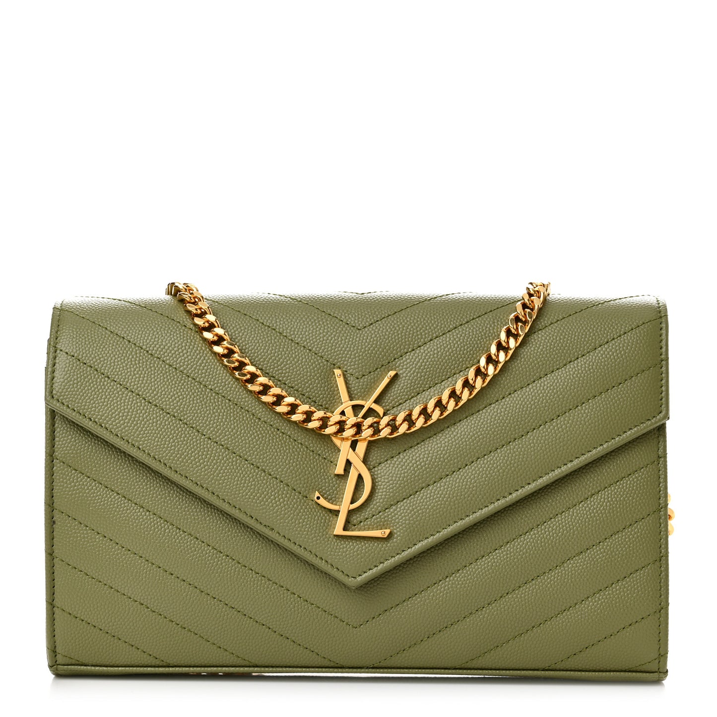 Grain De Poudre Matelasse Chevron Monogram Chain Wallet Light Sage