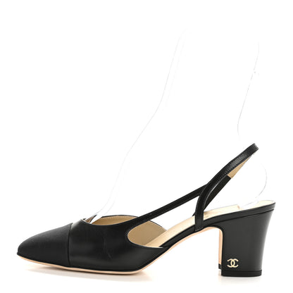 Chanel Goatskin Grosgrain Cap Toe CC Slingback Pumps 38 Black 1 of 10