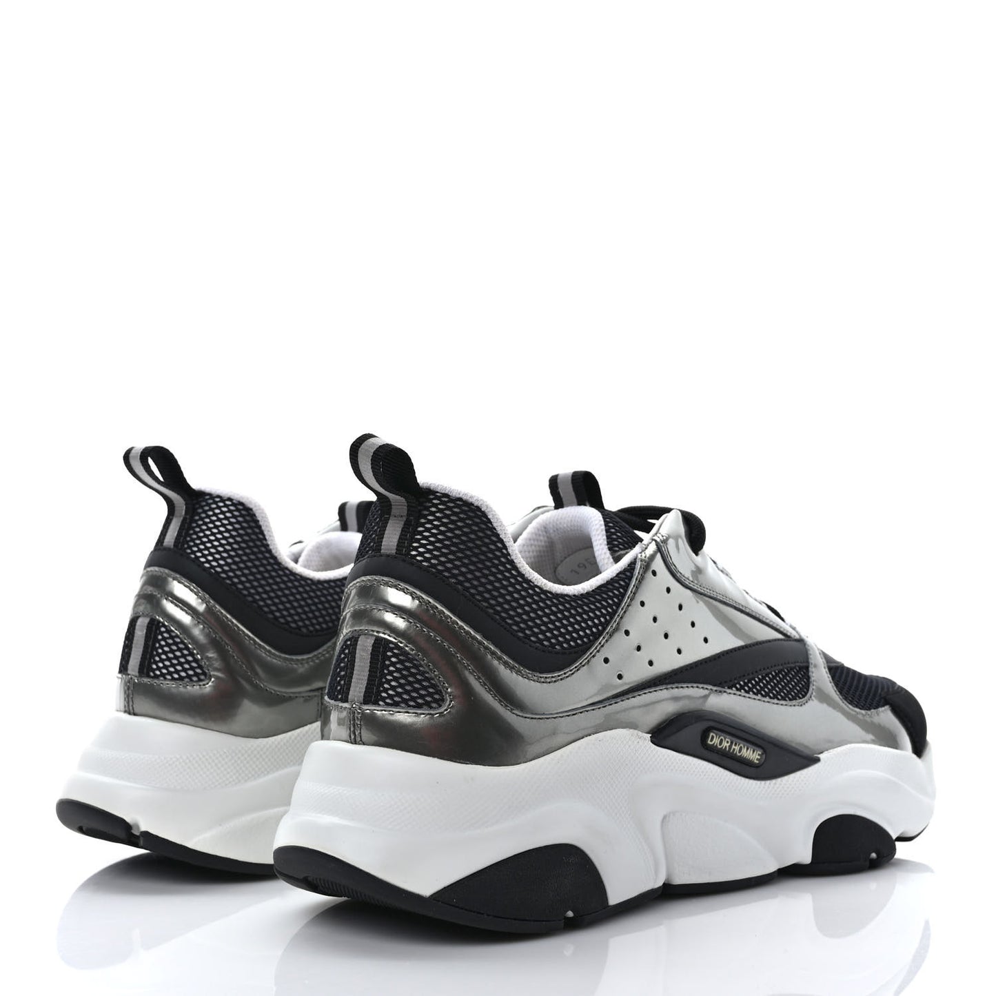 Technical Mesh Calfskin Mens B22 Sneakers 42 Silver Black White