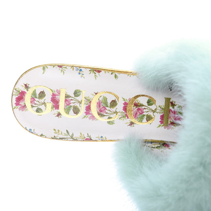 Gucci Mink Nappa Crystal Candy Mules 40 Vibrant Turquoise Gold 8 of 9