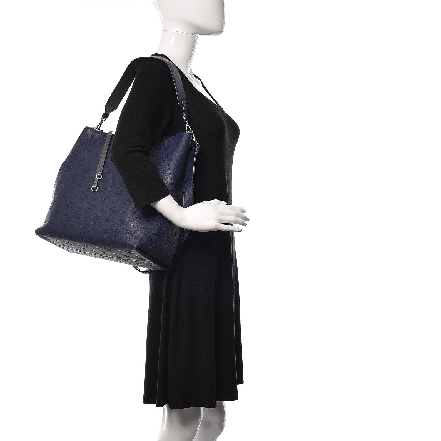 MCM Calfskin Ottomar Monogram Large Klara Hobo Navy Blue 2 of 12