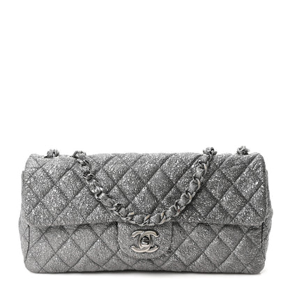 Chanel Metallic Crackled Calfskin Quilted East West Flap Dark Silver 1 of 10