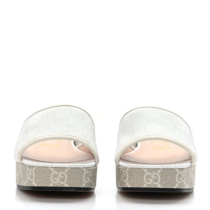 Gucci GG Supreme Monogram Malaga Kid Platform Mule Sandals 37 White Mystic White 2 of 8