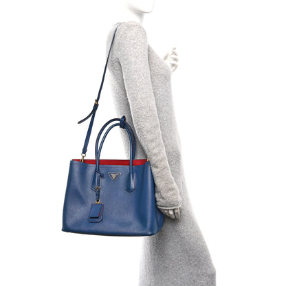 Prada Saffiano Cuir Medium Double Bag Bleuette Rosso 2 of 9