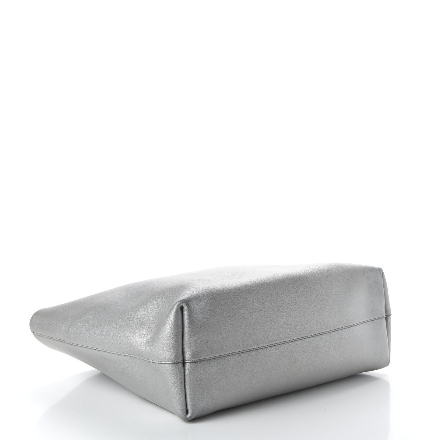 Metallic Calfskin Large Shopping Tote Silver