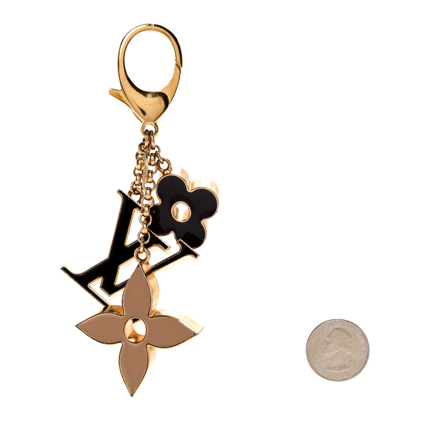 Metal Enamel Fleur De Monogram Bag Charm Dore