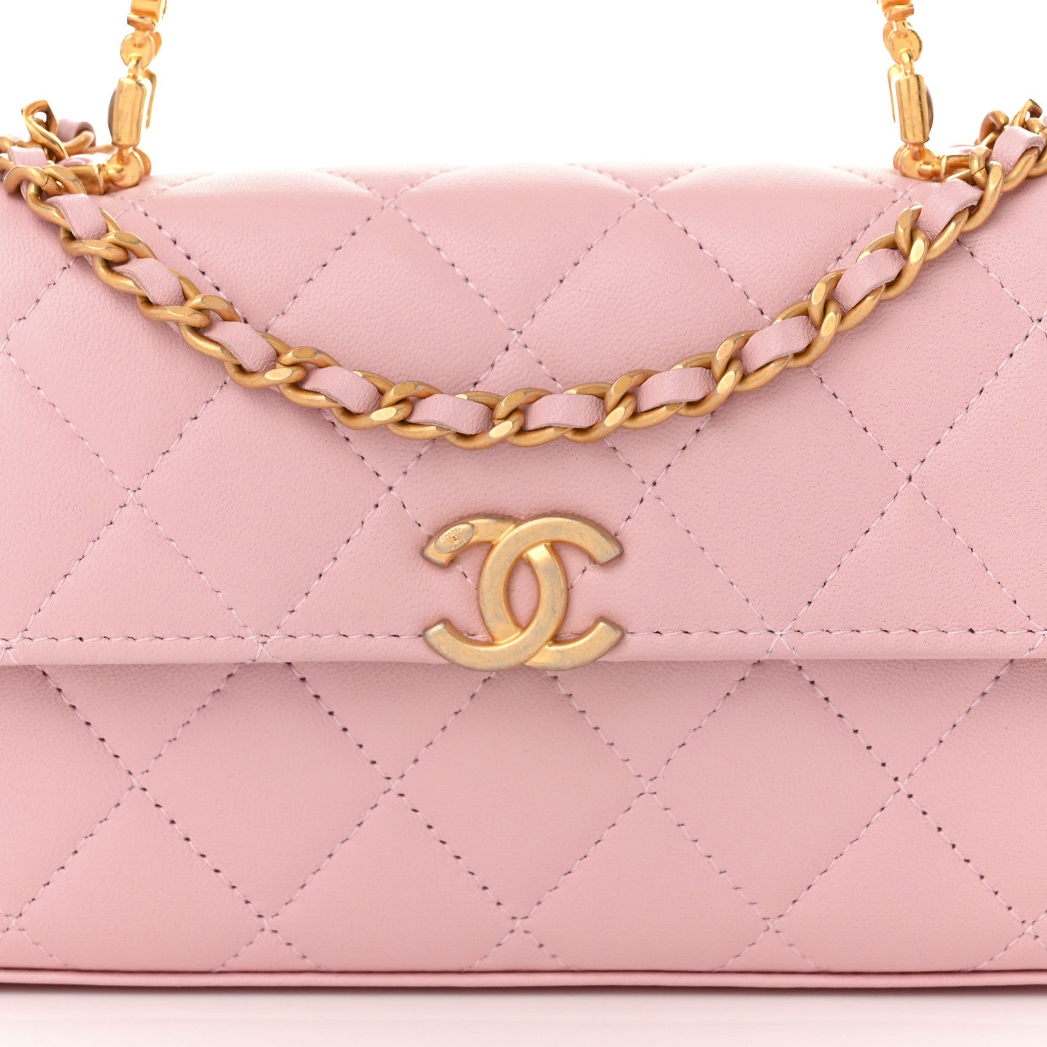 Chanel Lambskin Enamel Quilted Top Handle Flap Phone Holder With Chain Pink 8 of 11