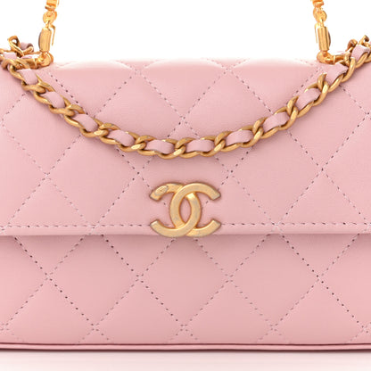 Chanel Lambskin Enamel Quilted Top Handle Flap Phone Holder With Chain Pink 8 of 11