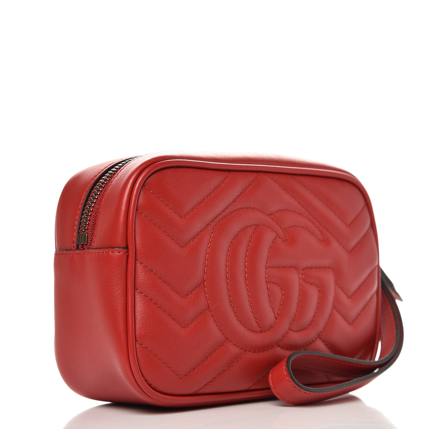 Gucci Calfskin Matelasse Mini GG Marmont Wrist Wallet Hibiscus Red 3 of 8