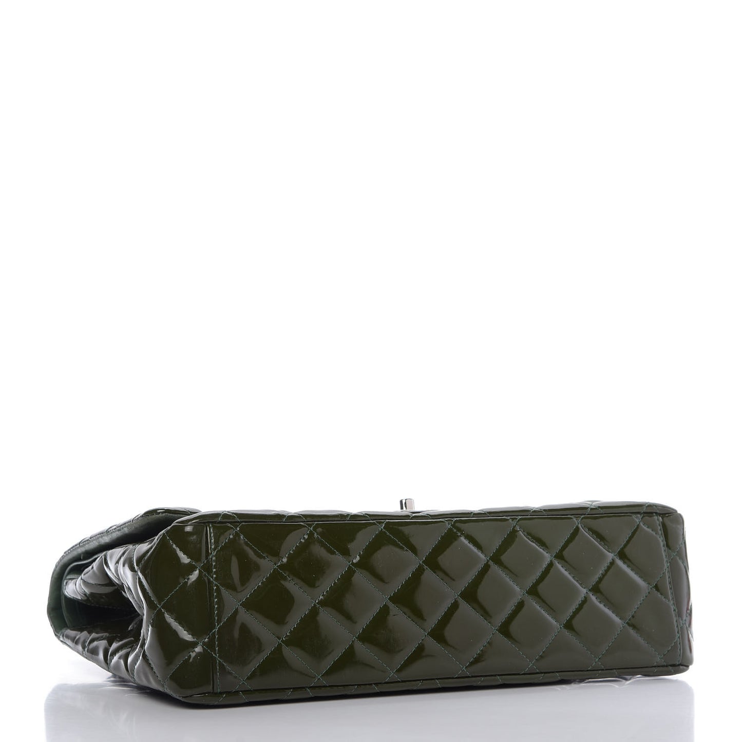 Patent Quilted Maxi Double Flap Dark Green