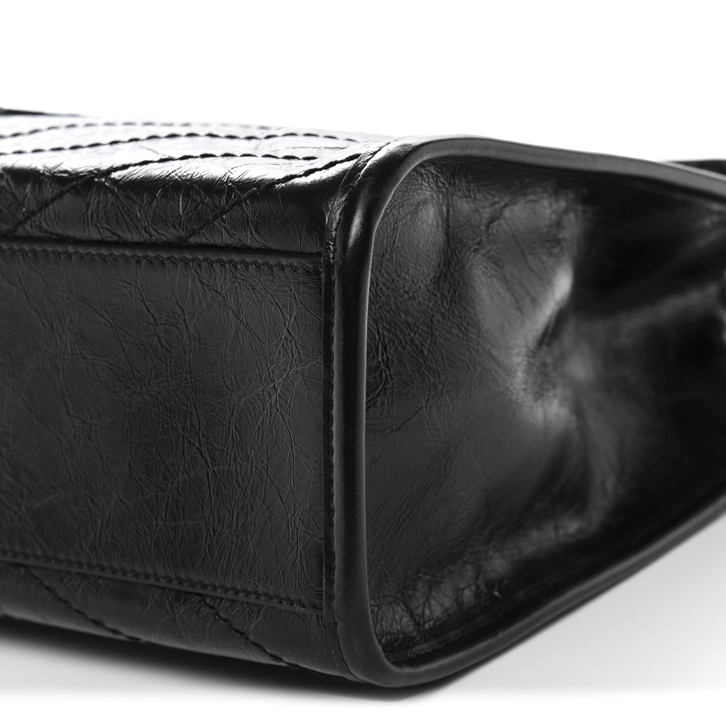 Crinkled Calfskin Matelasse Monogram Medium Niki Shopper Tote Black