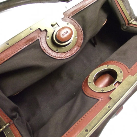 Leather Maggie Frame Satchel Moka