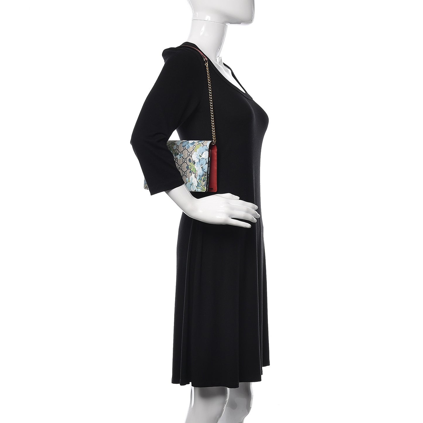 GG Supreme Monogram Blooms Chain Wallet Blue