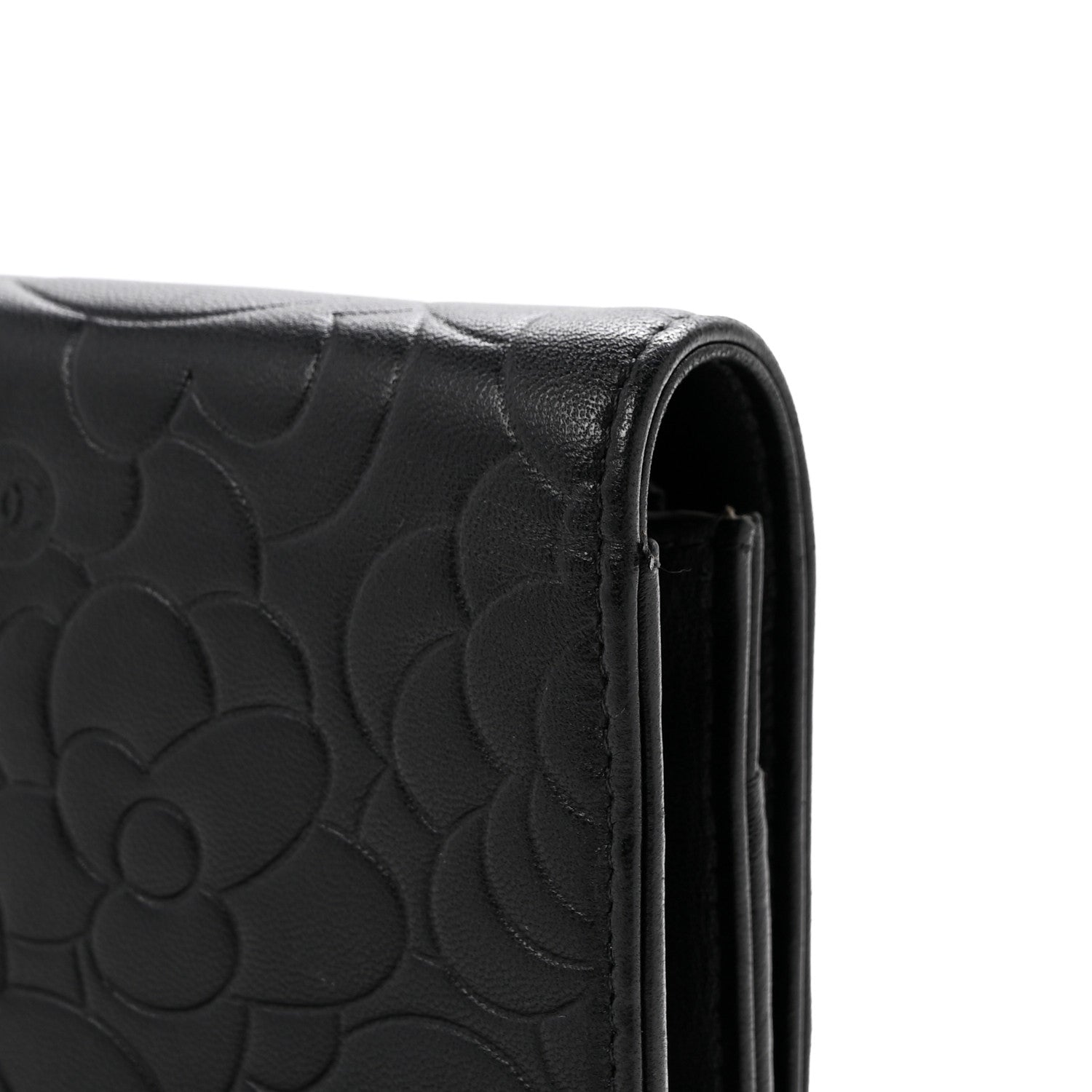 Chanel Lambskin Camellia Embossed Wallet On Chain WOC Black 14 of 15