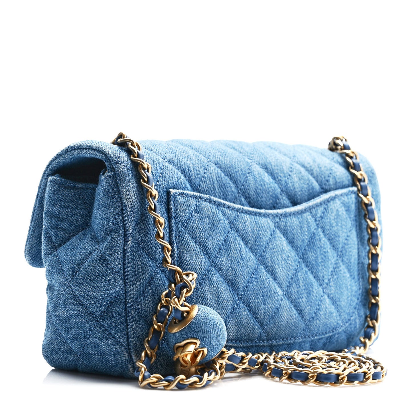 Denim Quilted Mini Pearl Crush Rectangular Flap Blue