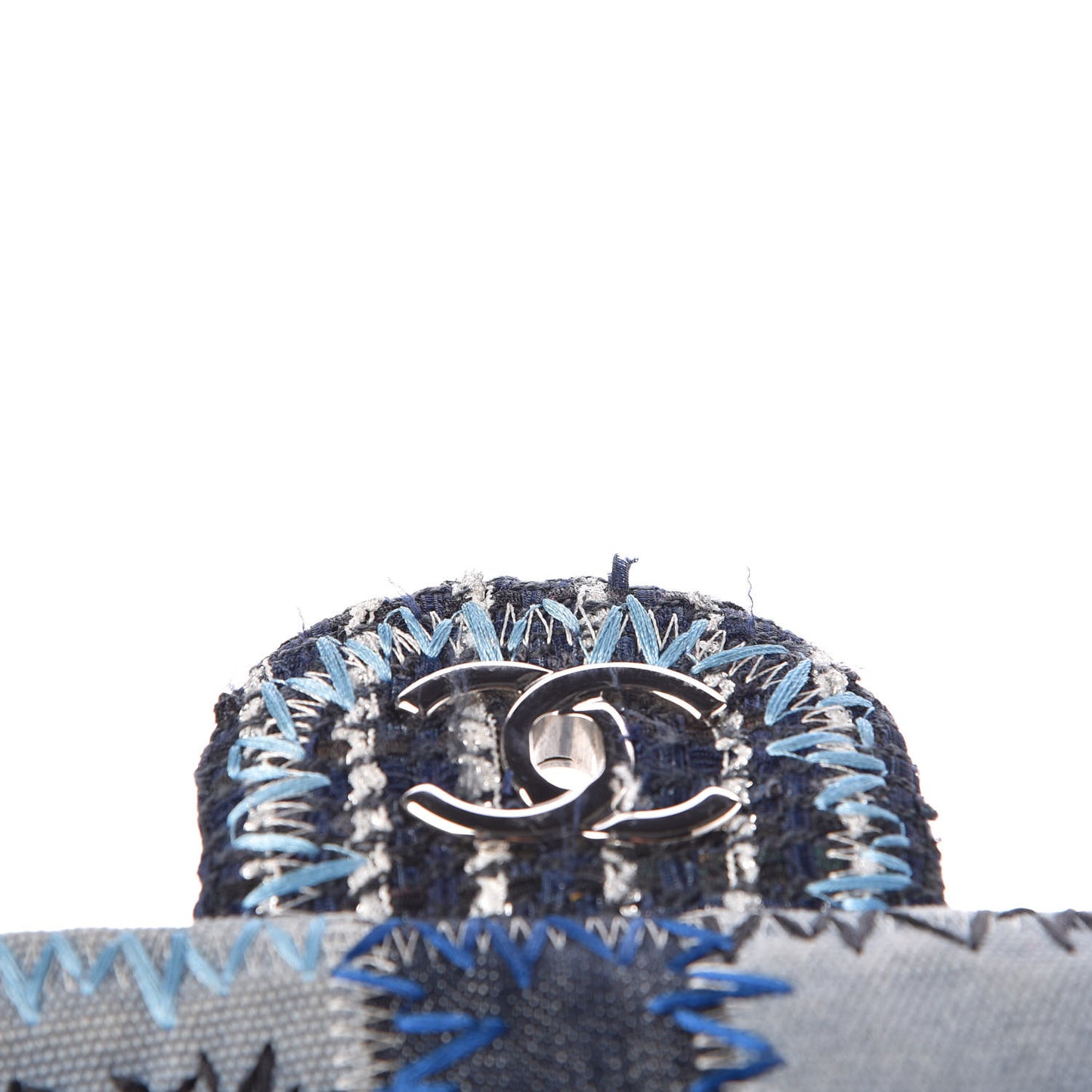 Denim Tweed Patchwork Medium Single Flap Blue
