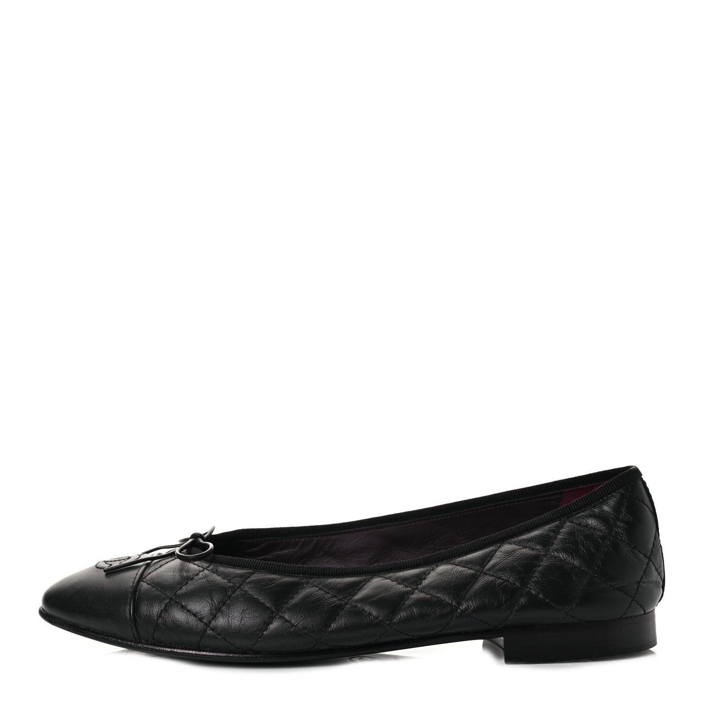 Aged Calfskin Quilted CC Cap Toe Ballerina Flats 40 Black