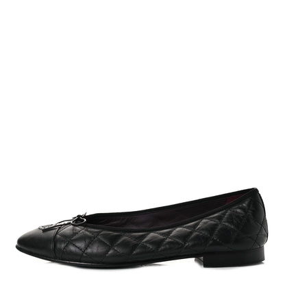 Chanel Aged Calfskin Quilted CC Cap Toe Ballerina Flats 40 Black 1 of 10