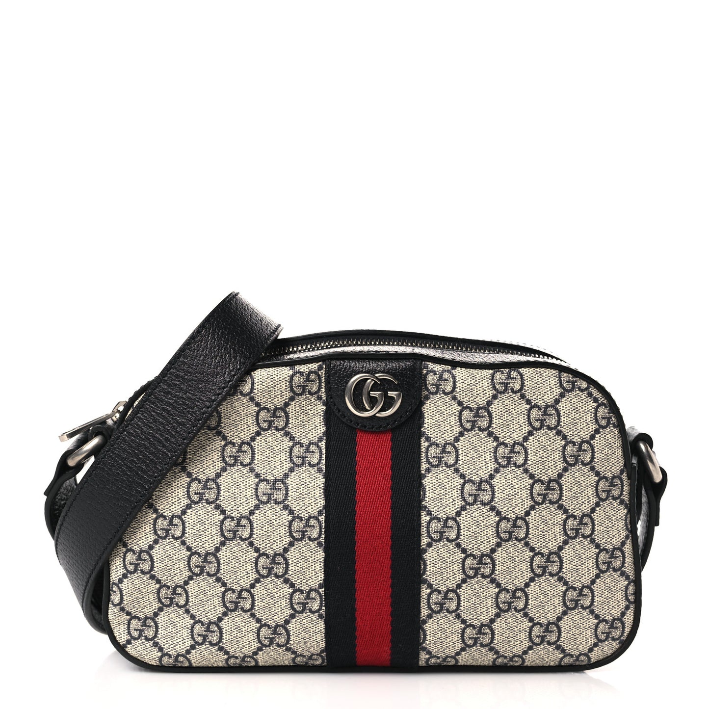 GG Supreme Monogram Textured Dollar Calfskin Web Small Ophidia Camera Bag Beige Blue