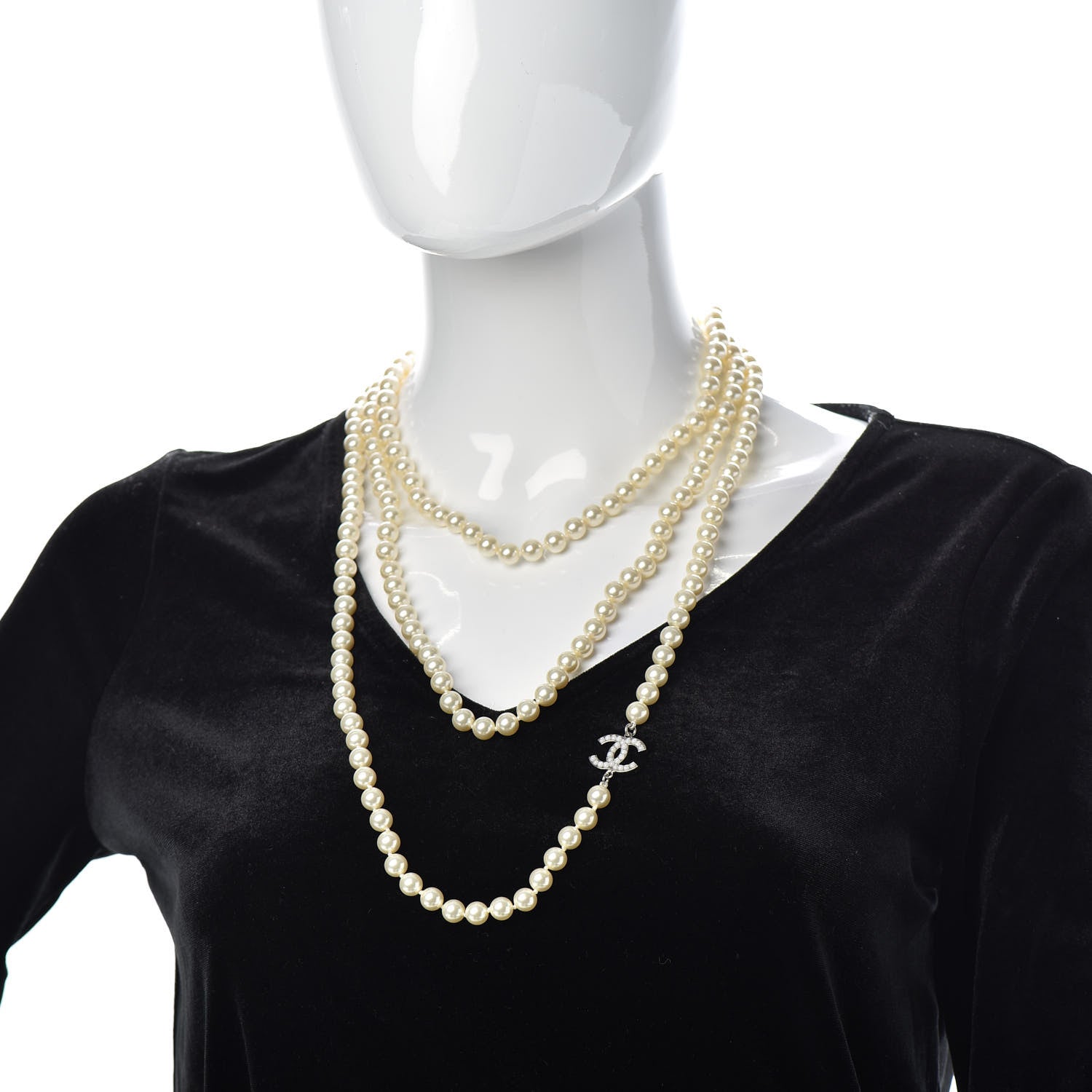 Chanel Graduated Pearl CC Long Necklace Silver 2 of 5