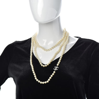 Chanel Graduated Pearl CC Long Necklace Silver 2 of 5