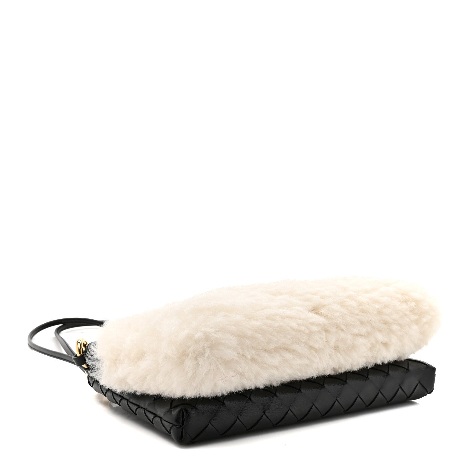Bottega Veneta Nappa Intrecciato Shearling Andiamo Double Pouch Bag Black White 3 of 10