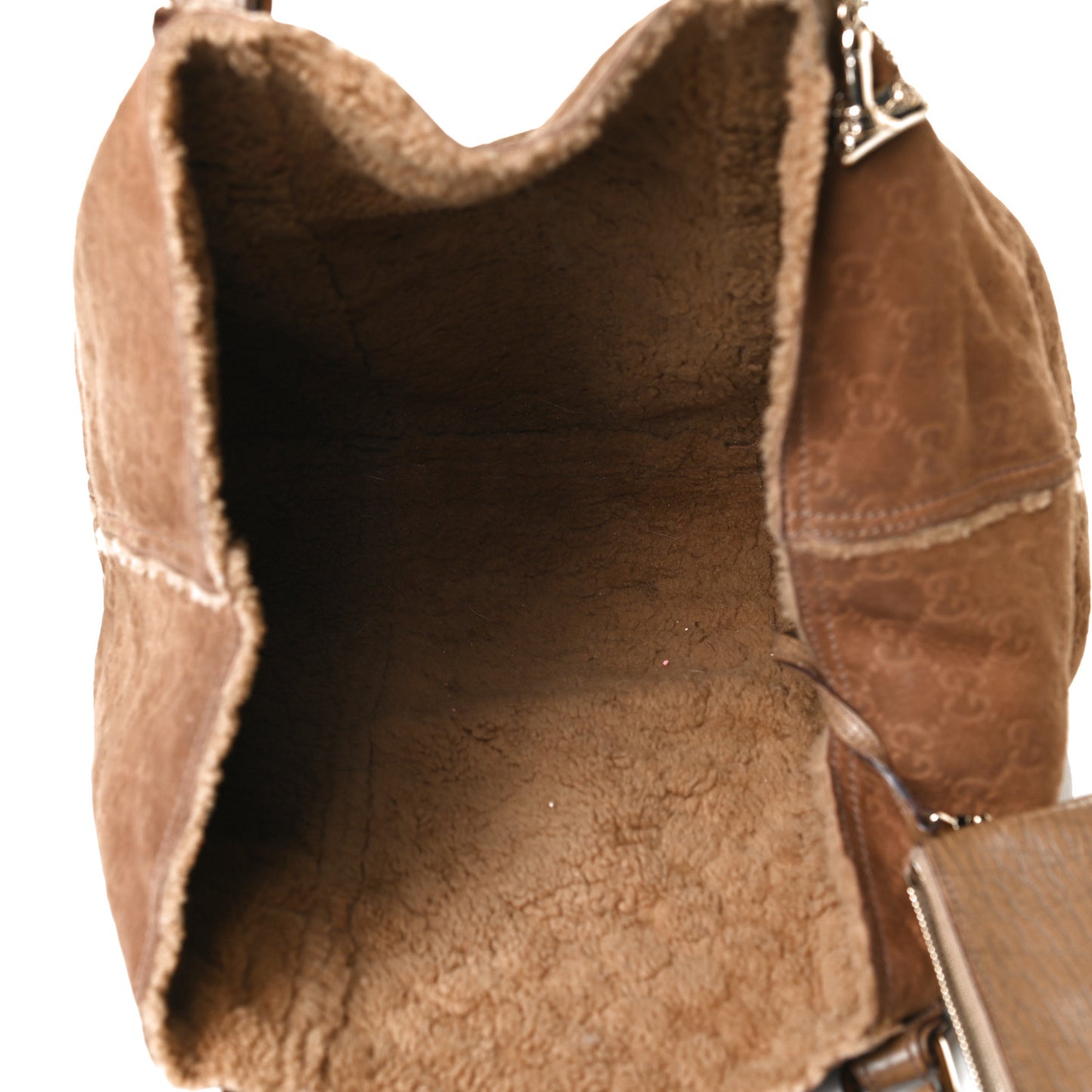 Suede Shearling Guccissima Large Jolicoeur Tote Tan