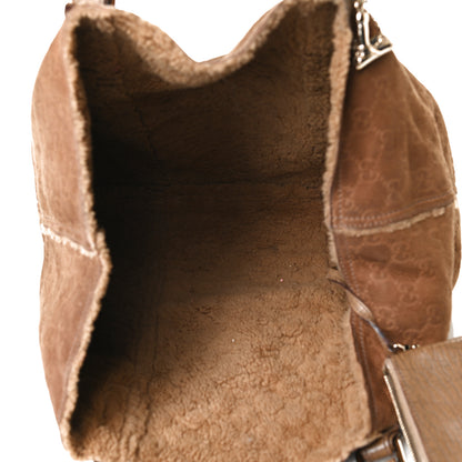Gucci Suede Shearling Guccissima Large Jolicoeur Tote Tan 5 of 17