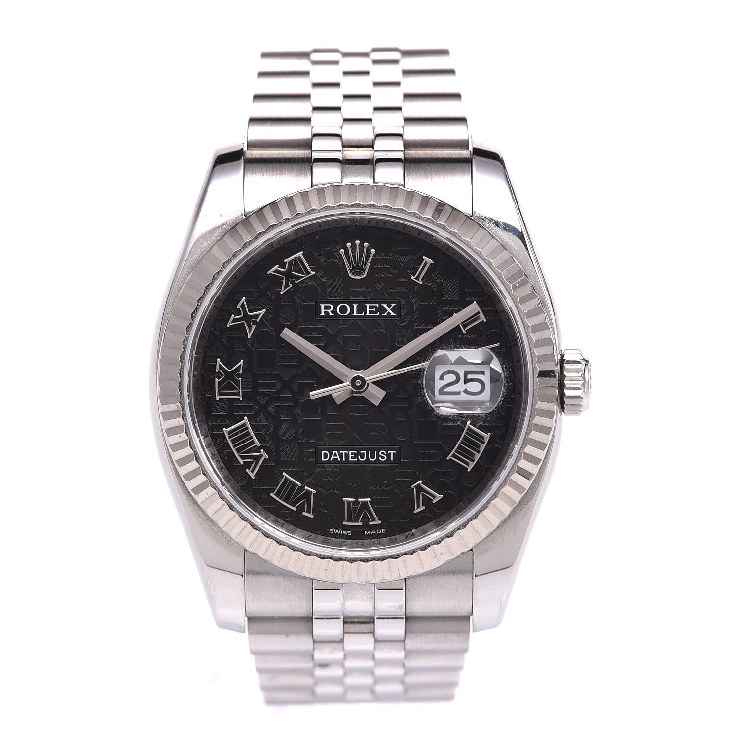 Rolex Stainless Steel 18K White Gold 36mm Oyster Perpetual Datejust Watch Black Jubilee Roman 116234 1 of 9
