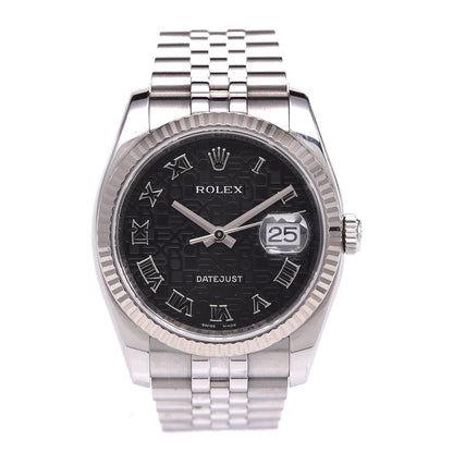 Rolex Stainless Steel 18K White Gold 36mm Oyster Perpetual Datejust Watch Black Jubilee Roman 116234 1 of 9