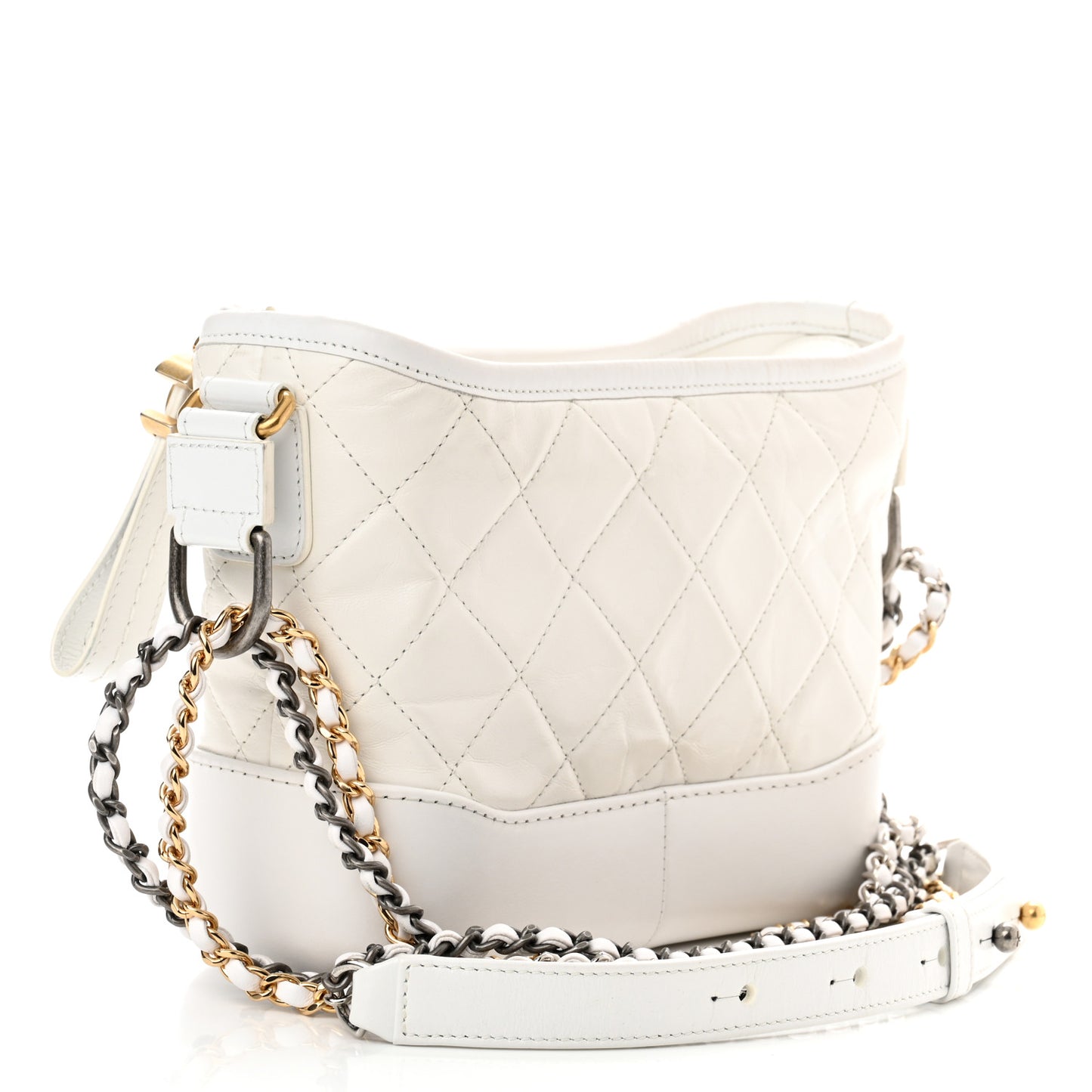 Aged Calfskin Quilted Small Gabrielle Hobo White