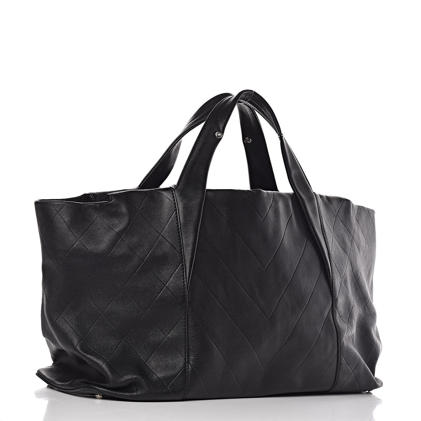 Calfskin Chevron CC All Day Long Tote Black