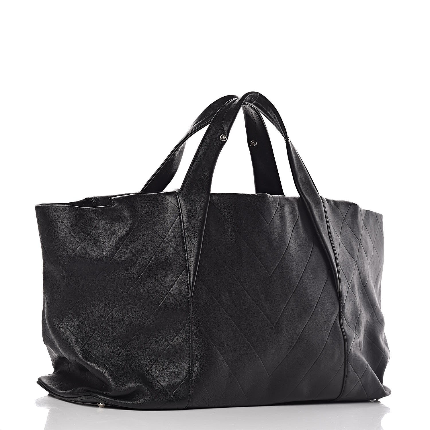 Chanel Calfskin Chevron CC All Day Long Tote Black 3 of 13