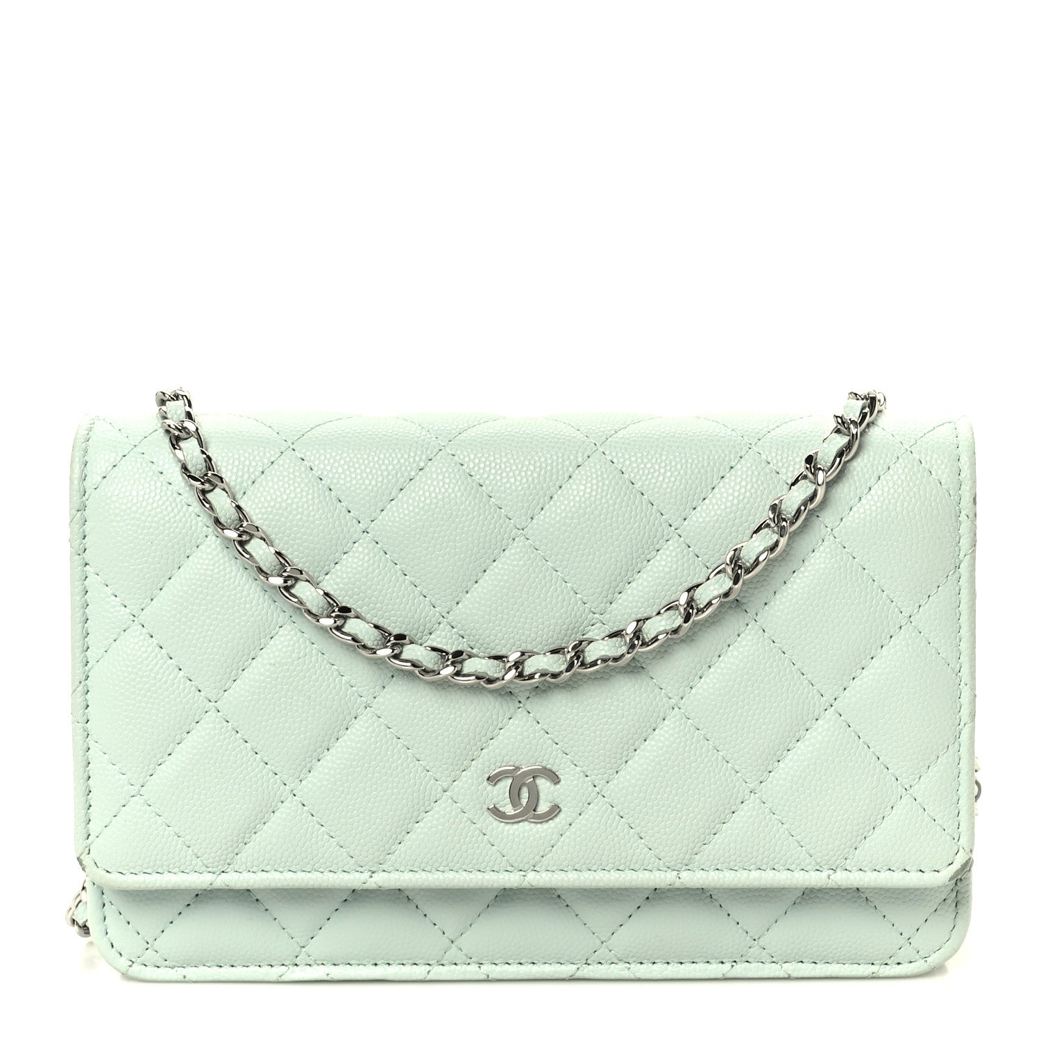 Chanel Caviar Quilted Wallet on Chain WOC Light Blue 2 of 23