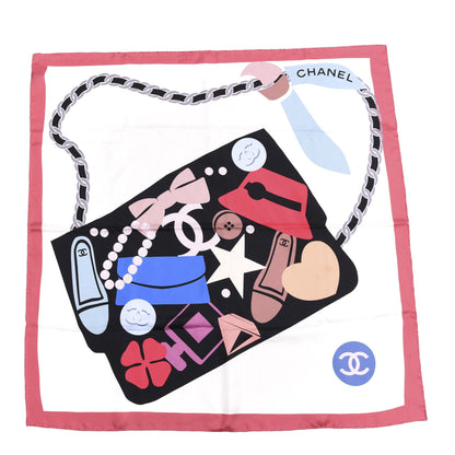 Chanel Silk Twill CC Cosmetic Square Scarf Pink Ecru Black 1 of 3