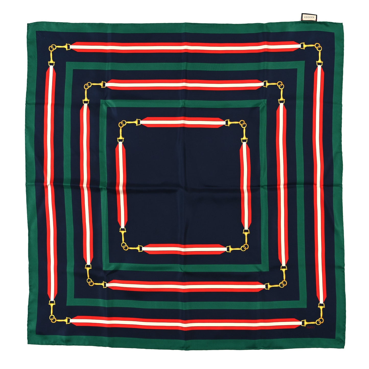 Silk Horsebit Stripe Scarf Red Green