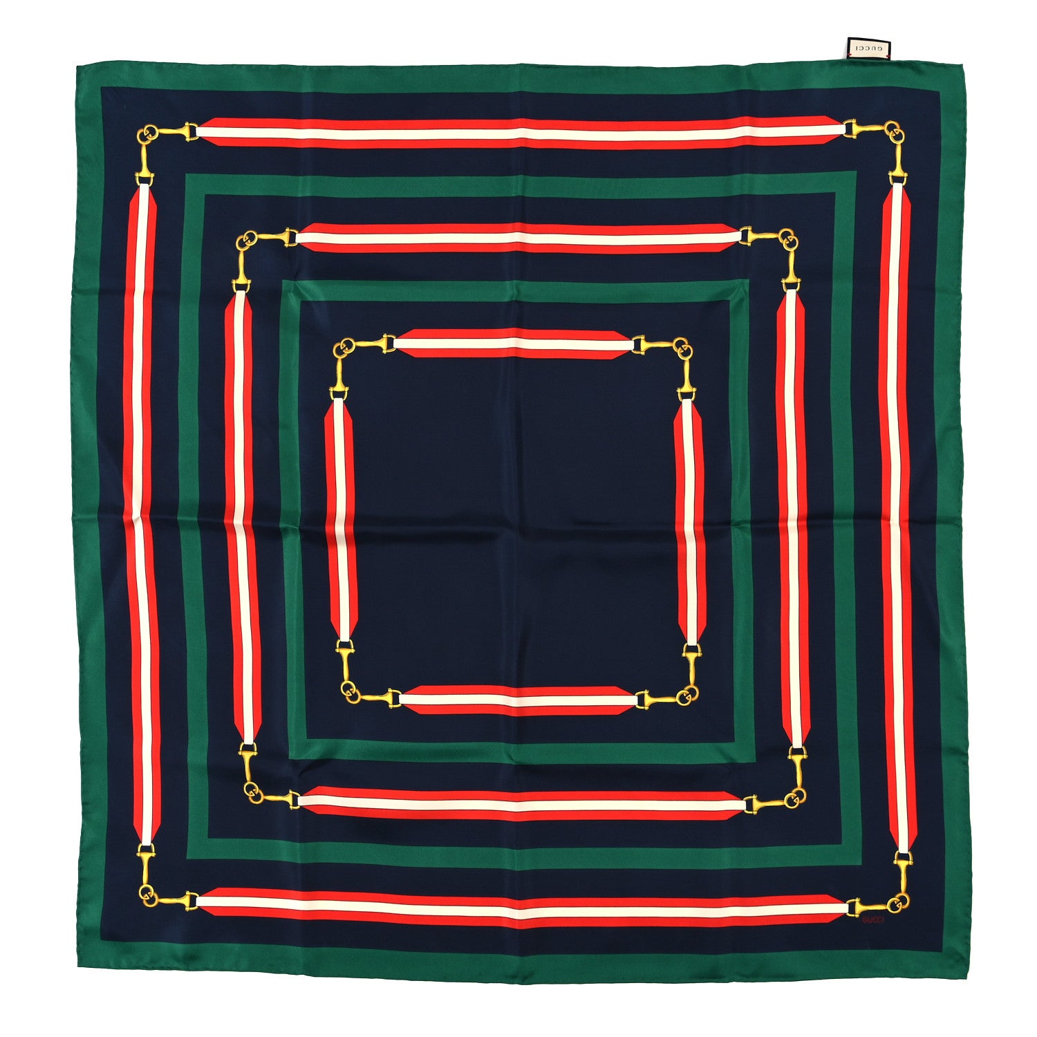 Gucci Silk Horsebit Stripe Scarf Red Green 1 of 3