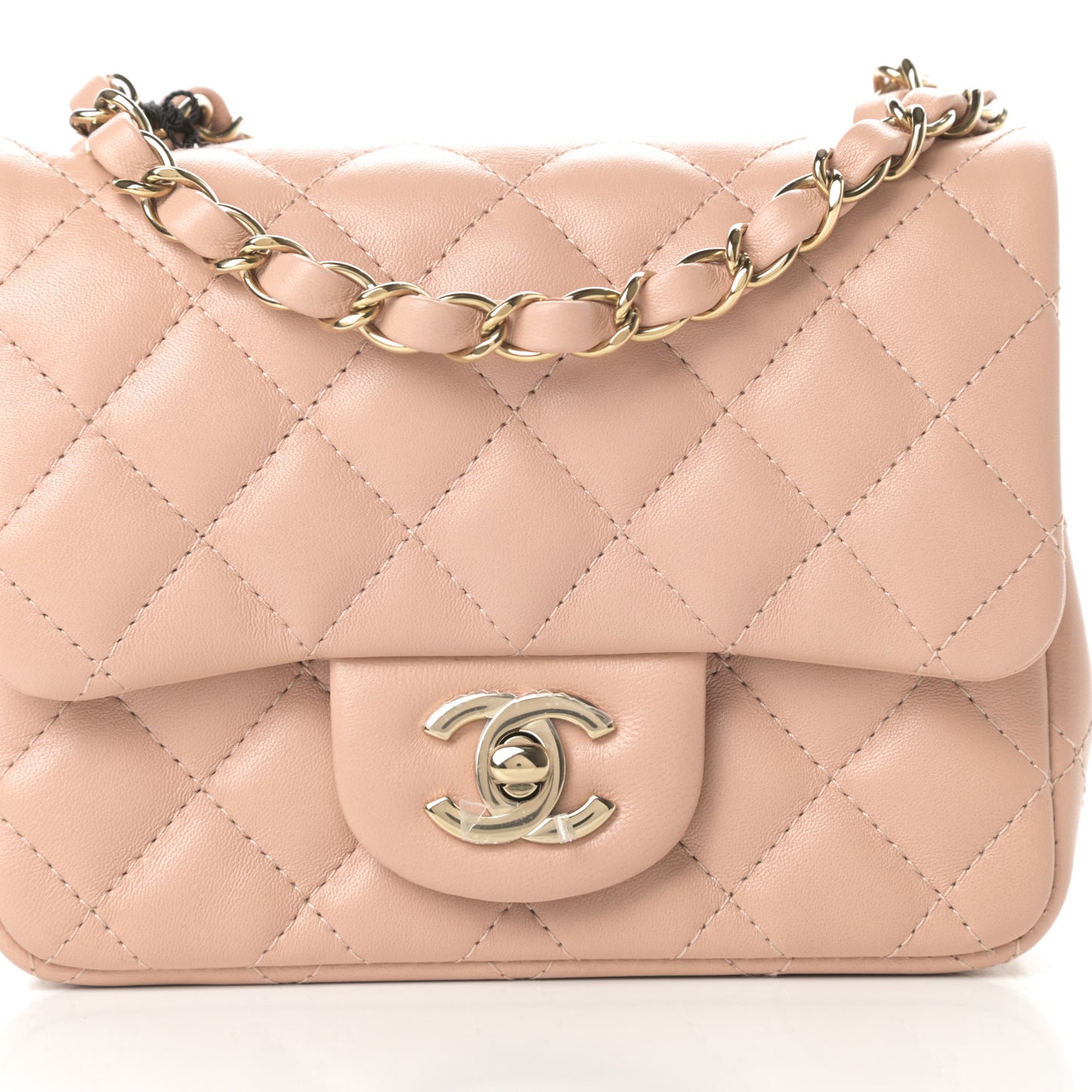 Lambskin Quilted Mini Square Flap Beige