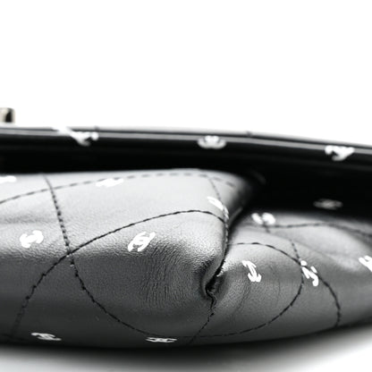 Chanel Printed Lambskin Logo CC Envelope Clutch With Chain Black White 10 of 10
