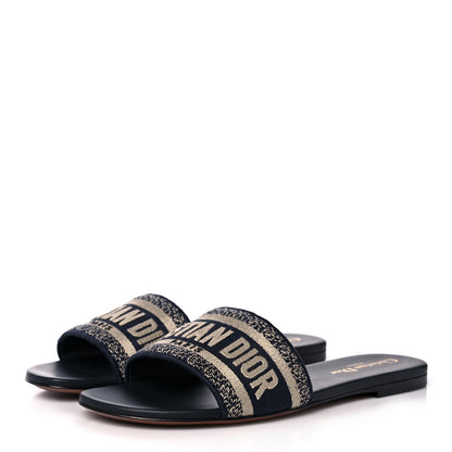 Christian Dior Canvas Embroidered Dway Mules Slide Sandals 38 Deep Blue 3 of 9