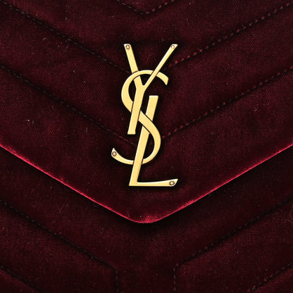 Saint Laurent Velvet Y Quilted Monogram Small Loulou Chain Satchel Burgundy 8 of 14