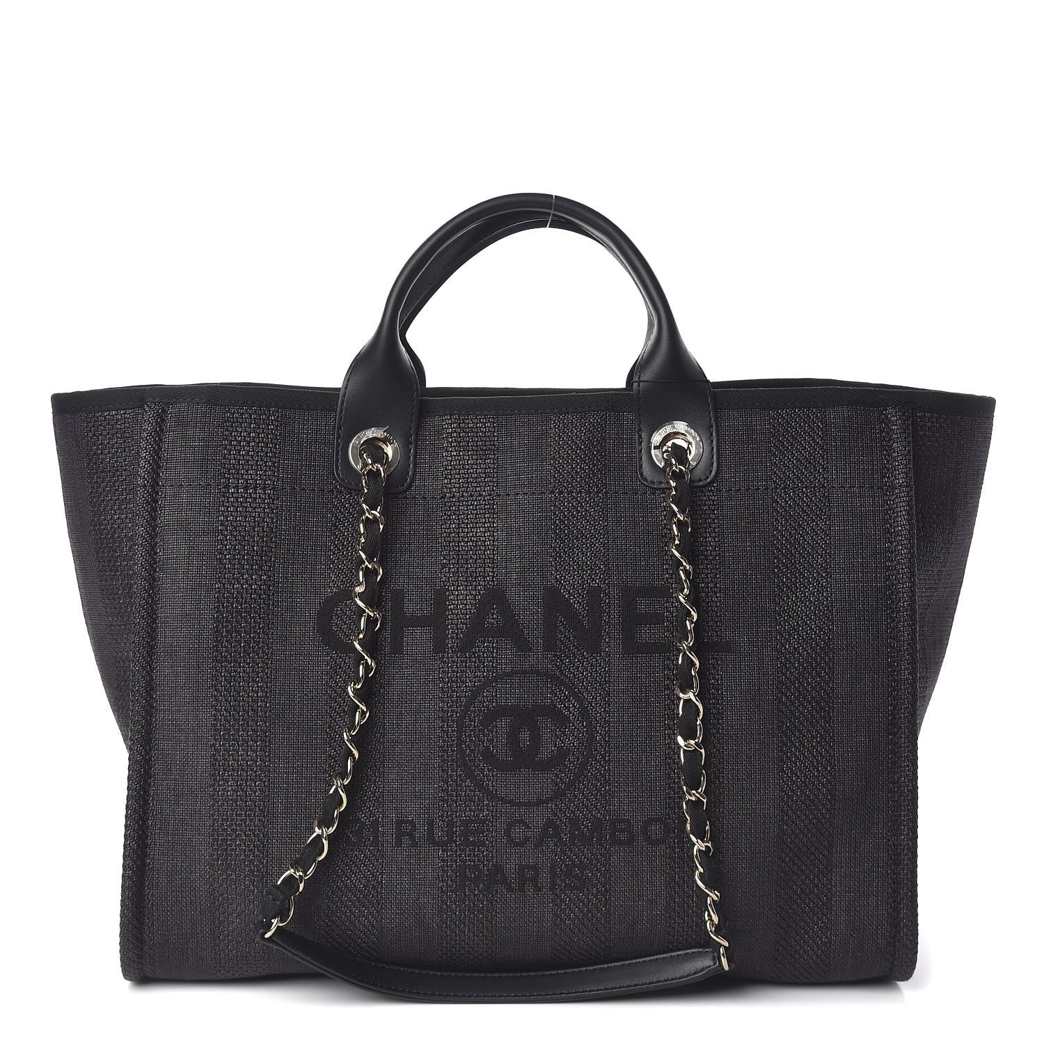 Chanel Woven Straw Raffia Striped Large Deauville Tote Black 1 of 10