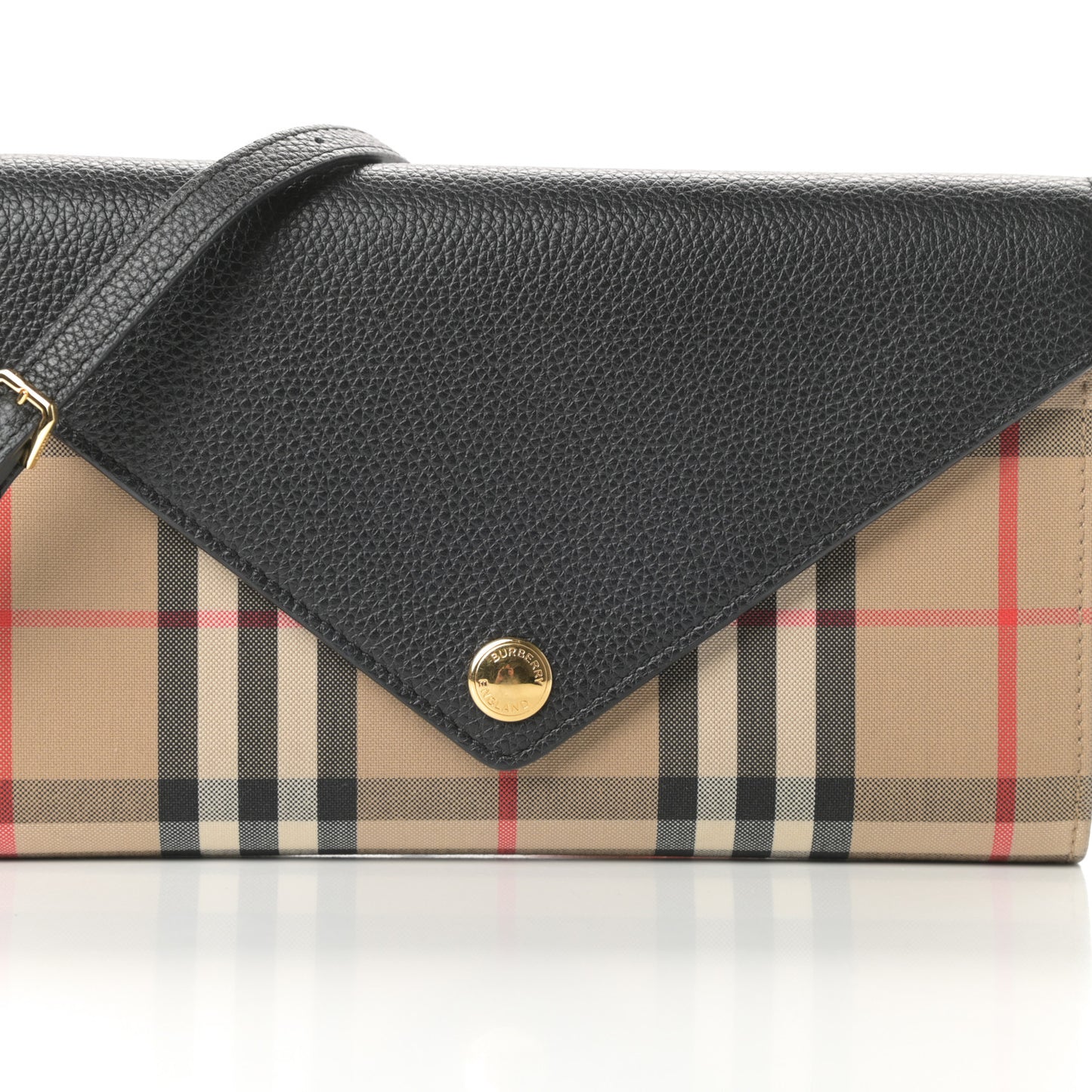 Grainy Calfskin Vintage Check Wallet With Detachable Strap Black