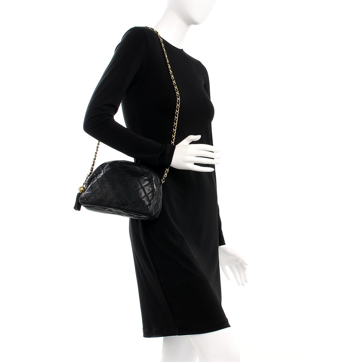 Lambskin Quilted Tassel Camera Case Black
